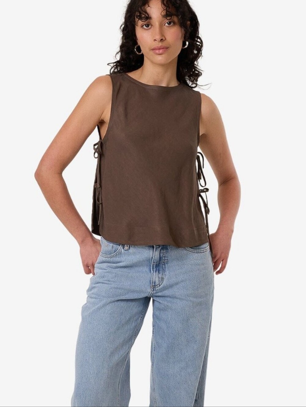 Rachel Zoe Brown Side-Tie Sleeveless Tank Top